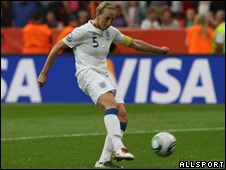 England player Faye White takes her penalty against France in the Women's World Cup
